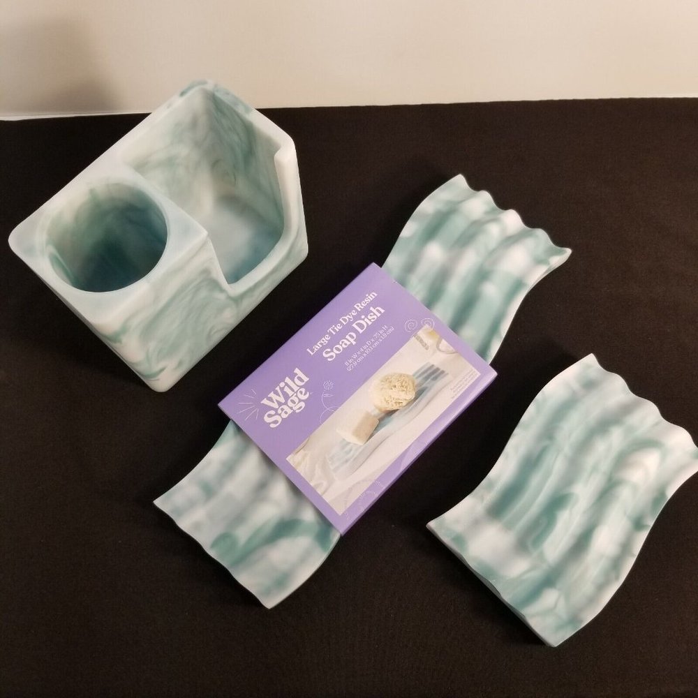 Wild Sage Tie Dye Resin Bath Accessories Collection -Green/White Resin -NEW